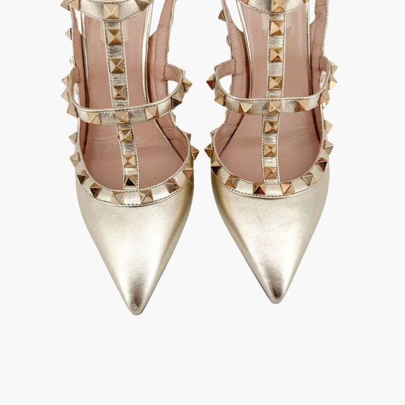 Valentino Garavani Rockstud Caged Pumps EU 39.5 US 9.5 Metallic Gold High Heels - Picture 3 of 16